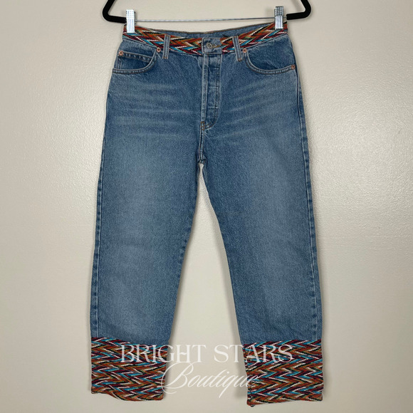 Rare Multicolor Trim Cropped Jeans ASO Buffy Summers BtVS High Rise Vintage - Picture 3 of 7